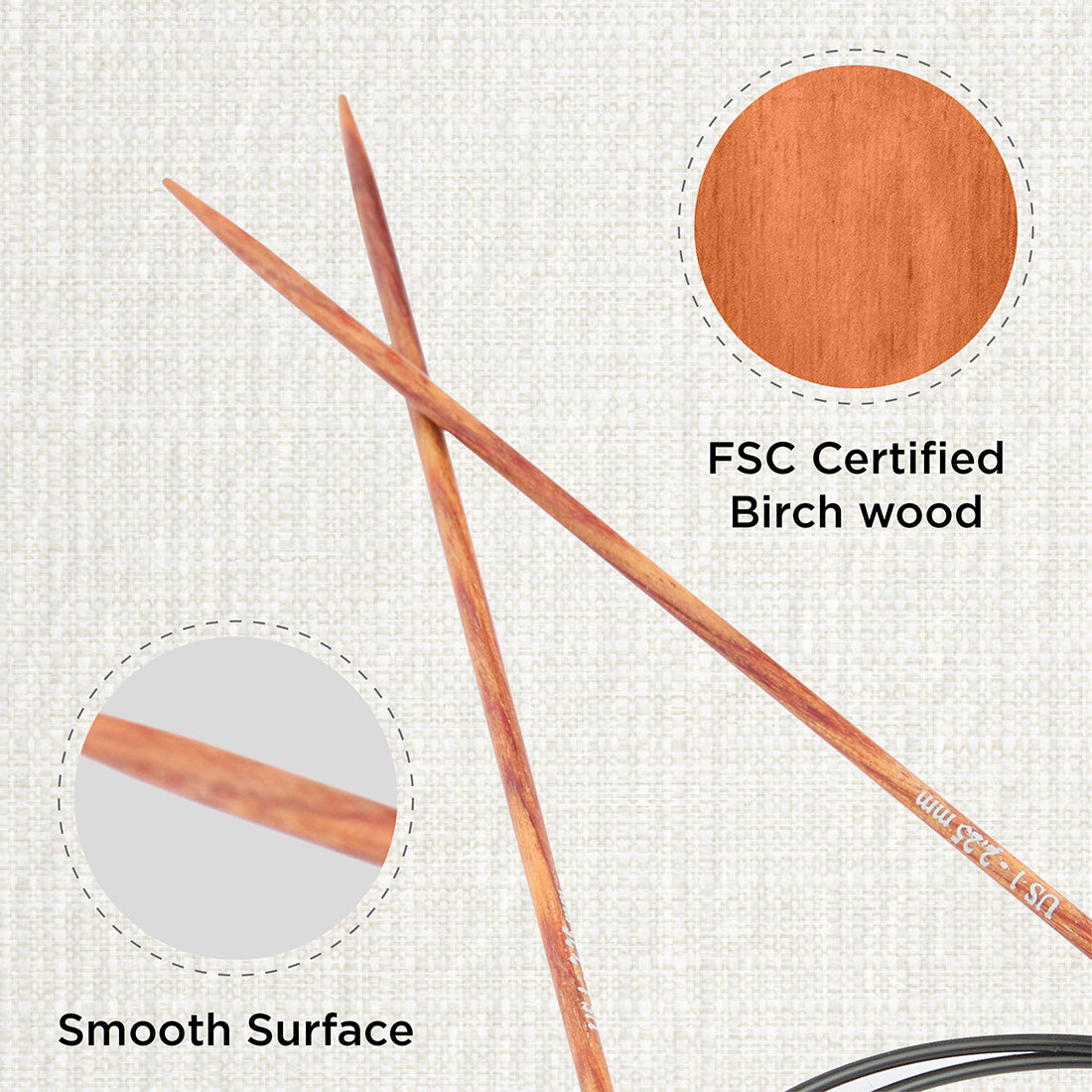 KnitPro Dreamz 2.25mm birch wood fixed circular knitting needle with 80cm cable