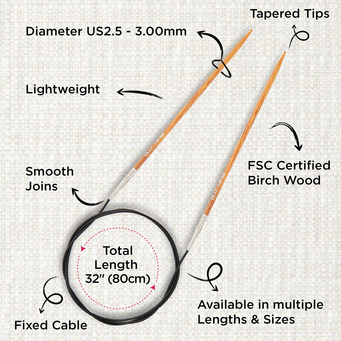 KnitPro Dreamz 3mm birch wood fixed circular knitting needle with 80cm cable