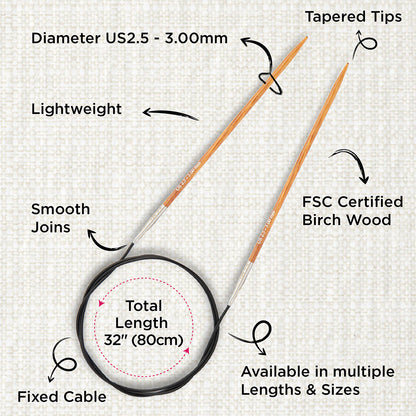 KnitPro Dreamz 3mm birch wood fixed circular knitting needle with 80cm cable