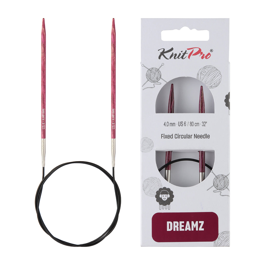 KnitPro Dreamz 4mm fixed circular knitting needle with birch wood tips and 80cm cable