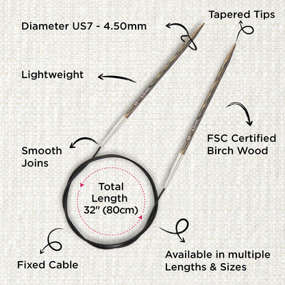 KnitPro Dreamz 4.5mm fixed circular knitting needle with birch wood tips and 80cm cable
