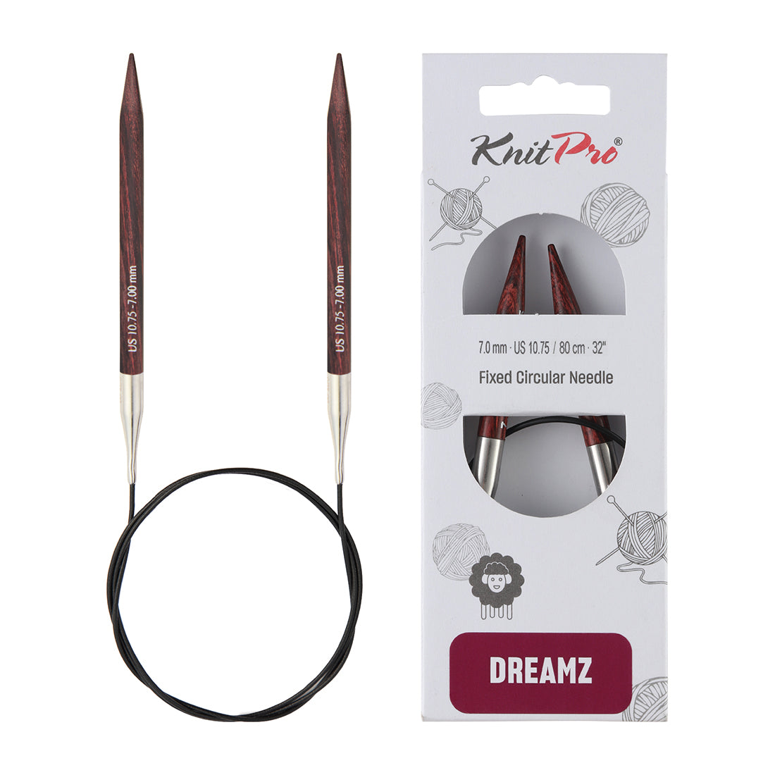 KnitPro Dreamz 7mm fixed circular knitting needle with birch wood tips and 80cm cable