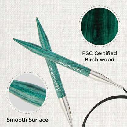 KnitPro Dreamz 10mm fixed circular knitting needle with birch wood tips and 80cm cable