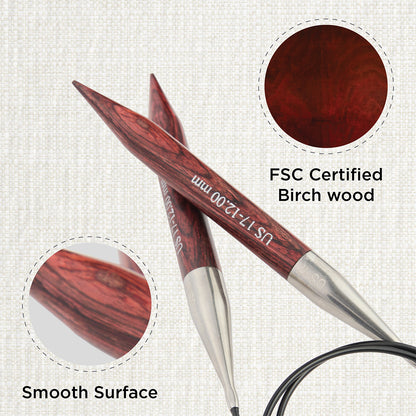KnitPro Dreamz 12mm fixed circular knitting needle with birch wood tips and 80cm cable