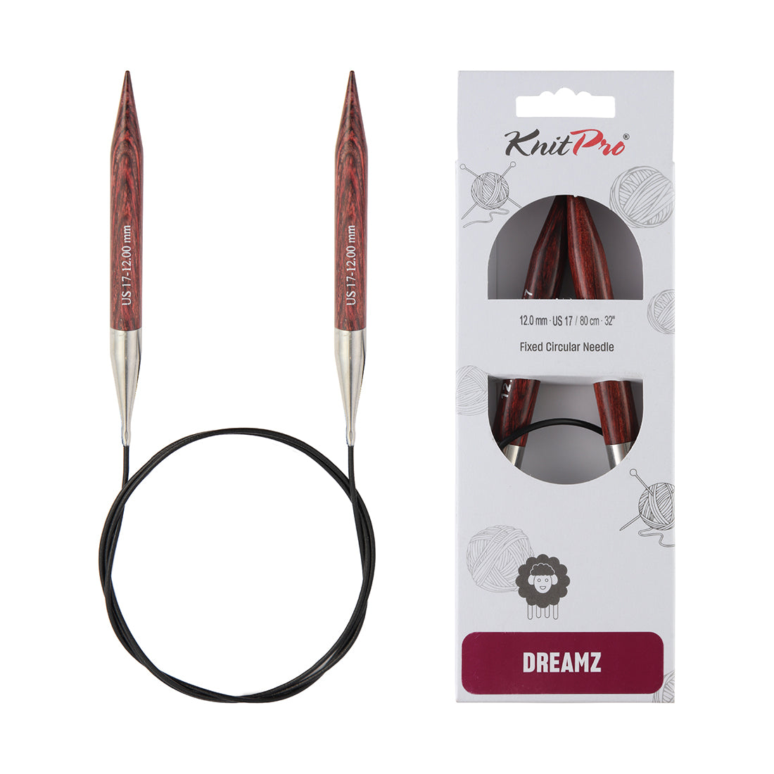 KnitPro Dreamz 12mm fixed circular knitting needle with birch wood tips and 80cm cable