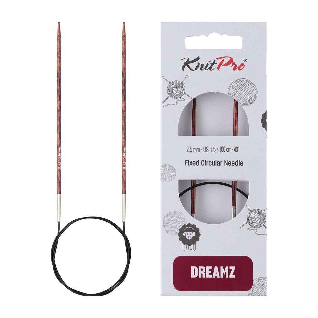 KnitPro Dreamz 2.5mm fixed circular knitting needle with birch wood tips and 100cm cable