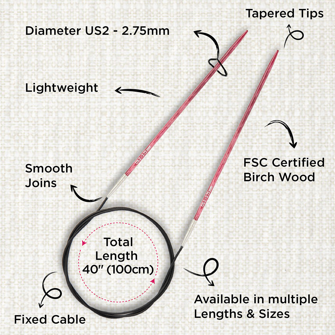 KnitPro Dreamz 2.75mm fixed circular knitting needle with birch wood tips and 100cm cable