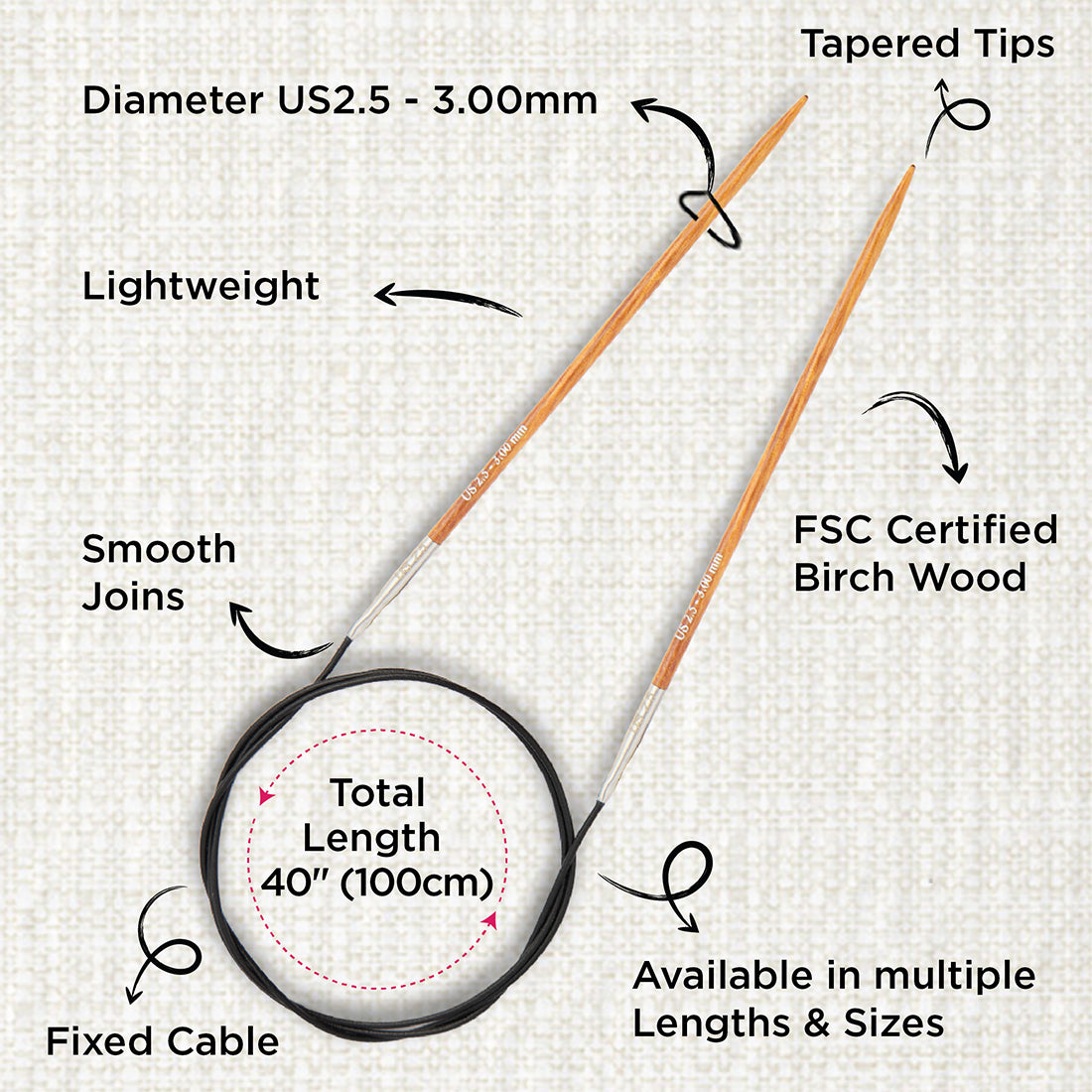 KnitPro Dreamz 3mm fixed circular knitting needle with birch wood tips and 100cm cable