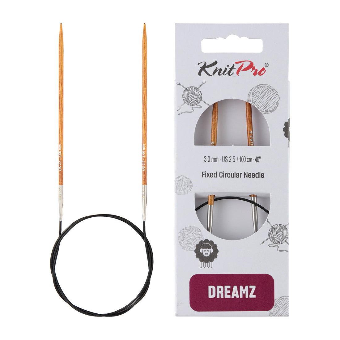 KnitPro Dreamz 3mm fixed circular knitting needle with birch wood tips and 100cm cable