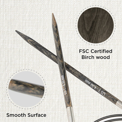 KnitPro Dreamz 4.5mm fixed circular knitting needle with birch wood tips and 100cm cable