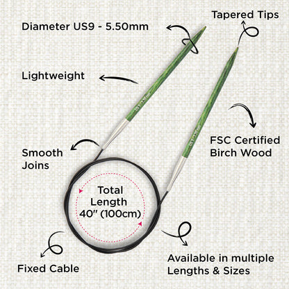 KnitPro Dreamz 5.5mm fixed circular knitting needle with birch wood tips and 100cm cable
