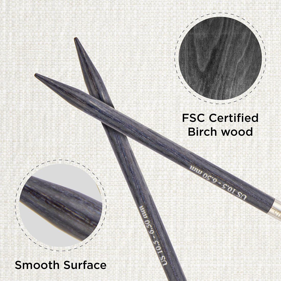 KnitPro Dreamz 6.5mm fixed circular knitting needle with birch wood tips and 100cm cable