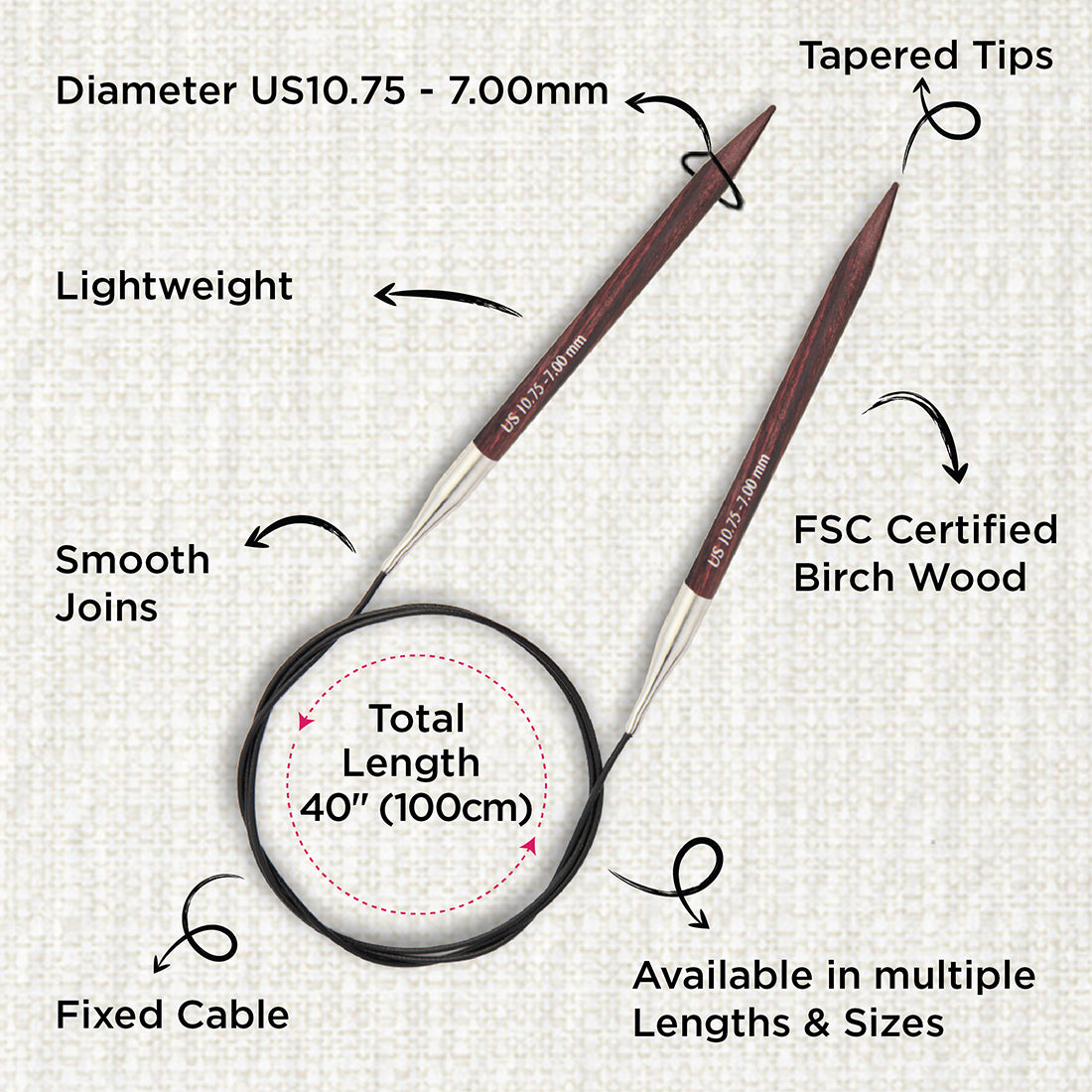 KnitPro Dreamz 7mm fixed circular knitting needle with birch wood tips and 100cm cable