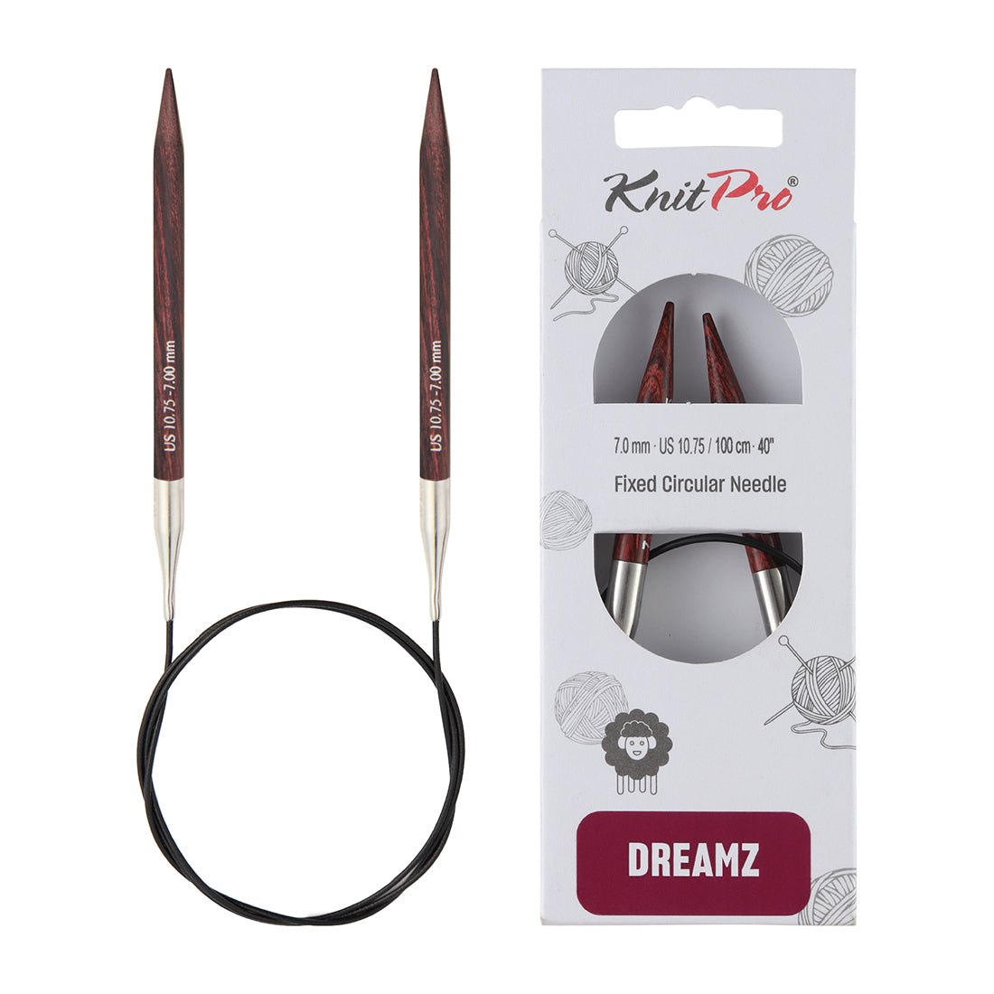 KnitPro Dreamz 7mm fixed circular knitting needle with birch wood tips and 100cm cable