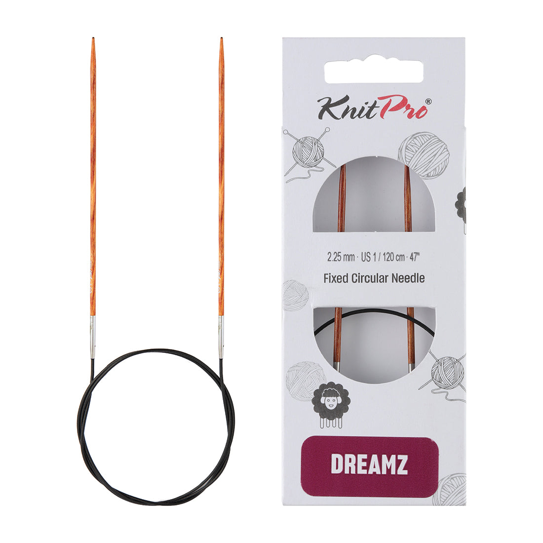 KnitPro Dreamz 2.25mm fixed circular knitting needle with birch wood tips and 120cm cable