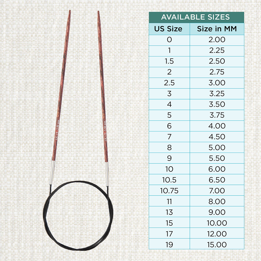KnitPro Dreamz 2.5mm fixed circular knitting needle with birch wood tips and 120cm cable