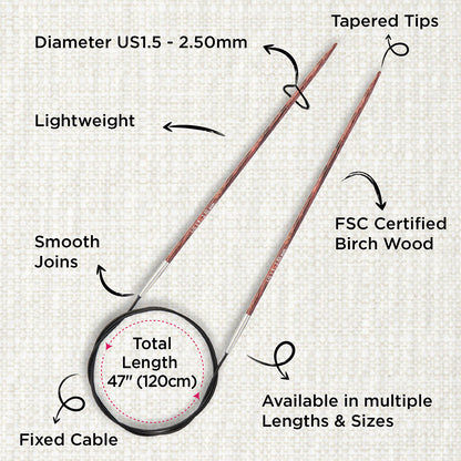 KnitPro Dreamz 2.5mm fixed circular knitting needle with birch wood tips and 120cm cable