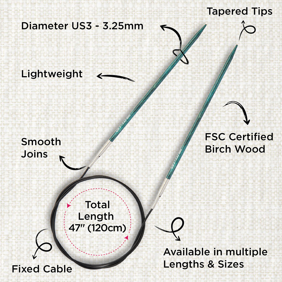KnitPro Dreamz 3.25mm fixed circular knitting needle with birch wood tips and 120cm cable