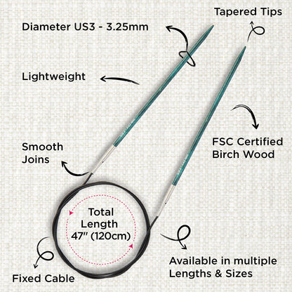KnitPro Dreamz 3.25mm fixed circular knitting needle with birch wood tips and 120cm cable