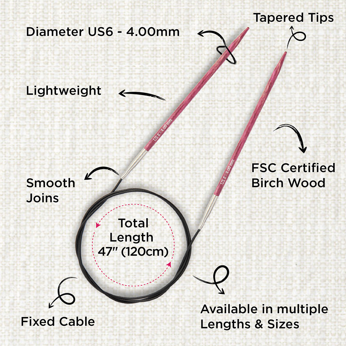 KnitPro Dreamz 4.00mm fixed circular knitting needle with wooden tips and coiled cable