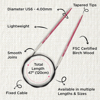KnitPro Dreamz 4.00mm fixed circular knitting needle with wooden tips and coiled cable
