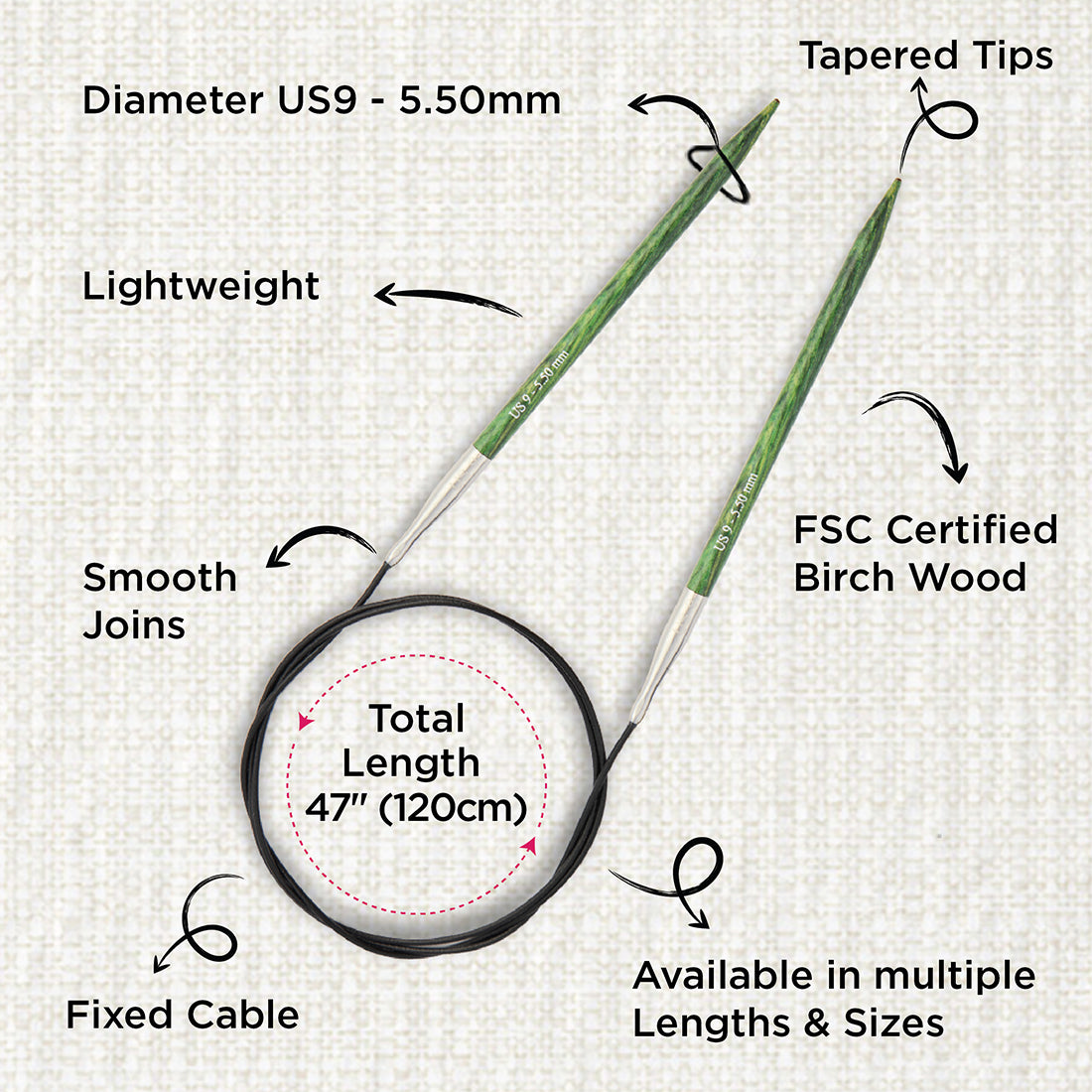 KnitPro Dreamz 5.50mm fixed circular knitting needle with wooden tips and coiled cable