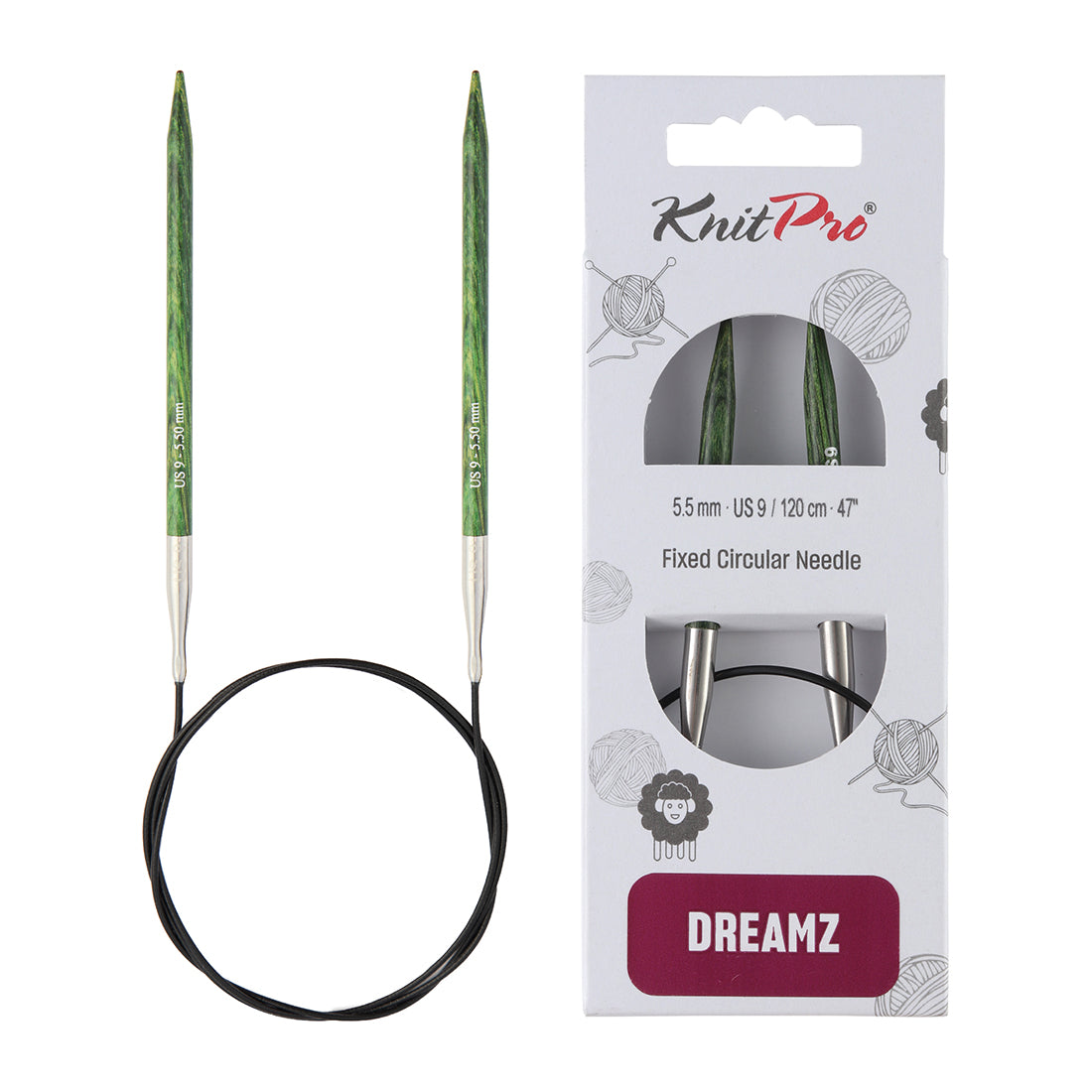 KnitPro Dreamz 5.50mm fixed circular knitting needle with wooden tips and coiled cable