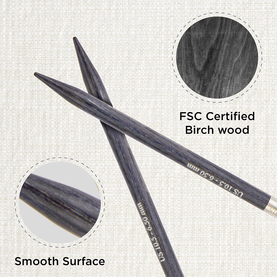 KnitPro Dreamz 6.50mm fixed circular knitting needle with wooden tips and coiled cable