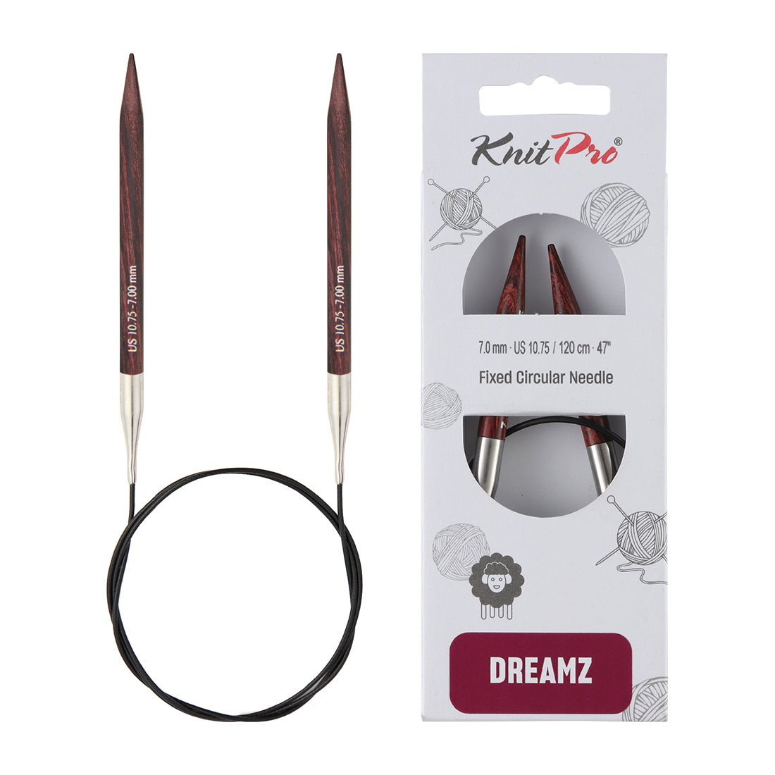 KnitPro Dreamz 7.00mm fixed circular knitting needle with wooden tips and coiled cable