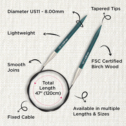 KnitPro Dreamz 8.00mm fixed circular knitting needle with wooden tips and coiled cable