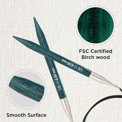 KnitPro Dreamz 8.00mm fixed circular knitting needle with wooden tips and coiled cable
