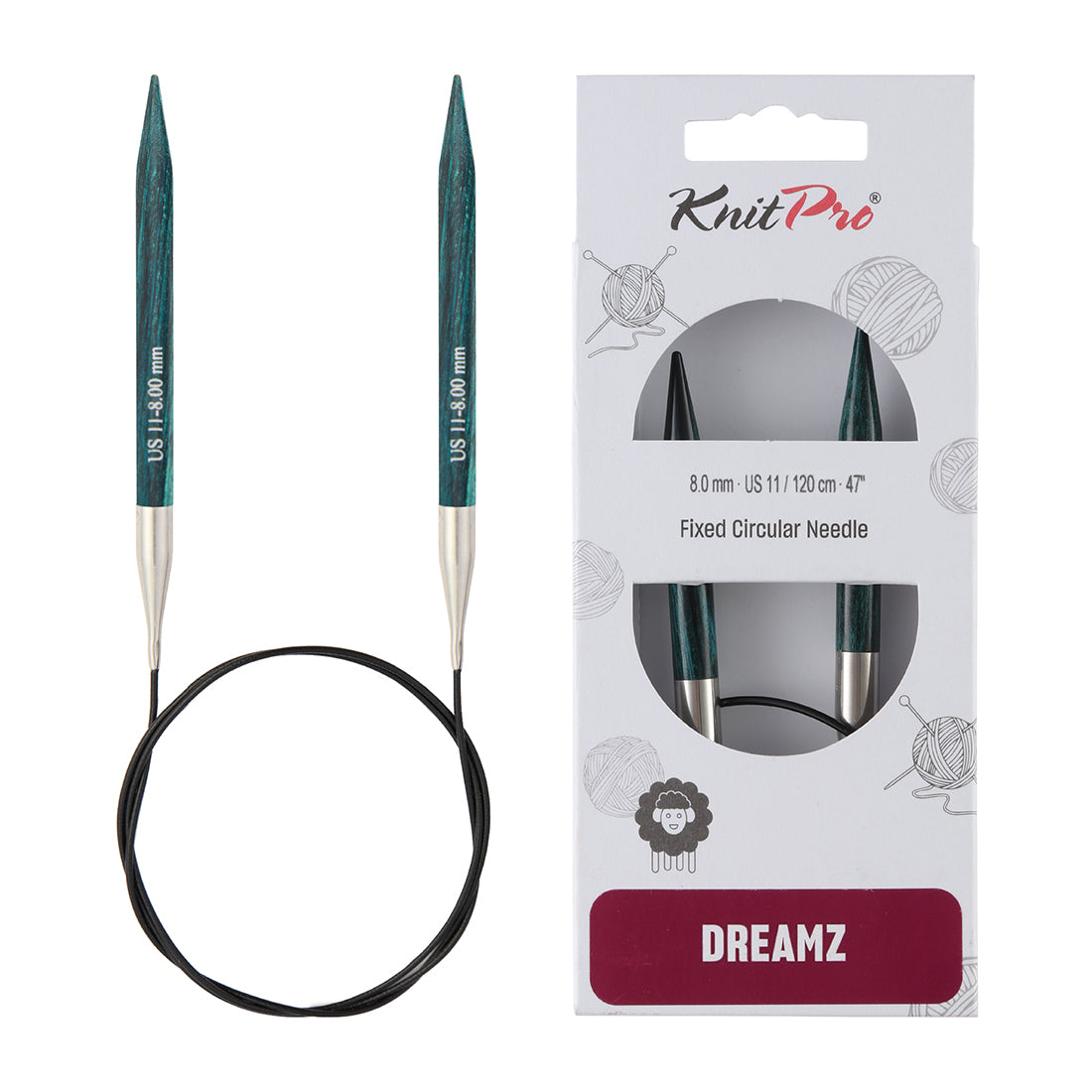 KnitPro Dreamz 8.00mm fixed circular knitting needle with wooden tips and coiled cable