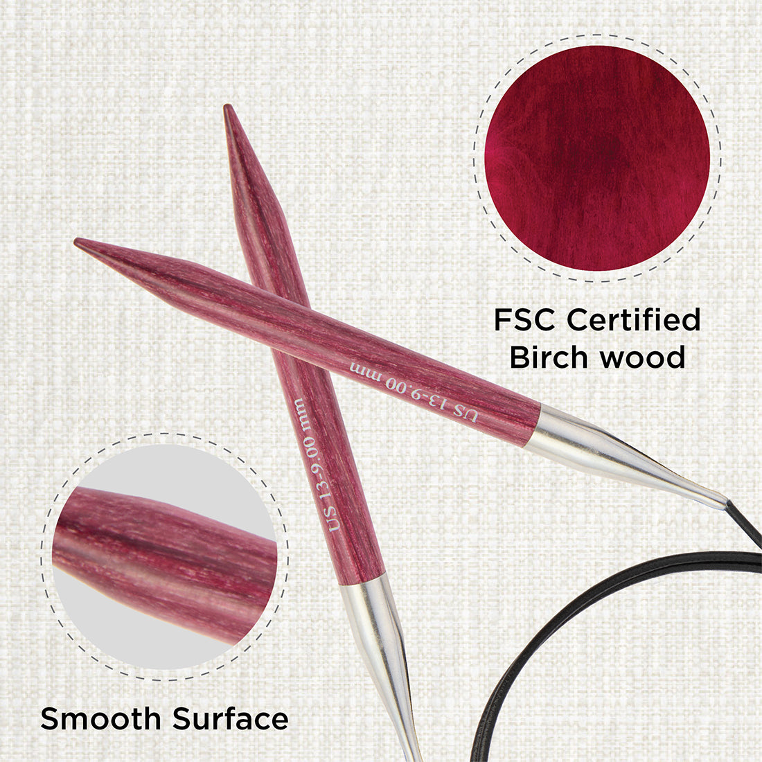 KnitPro Dreamz 9.00mm fixed circular knitting needle with wooden tips and coiled cable