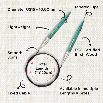 KnitPro Dreamz 10.00mm fixed circular knitting needle with wooden tips and coiled cable