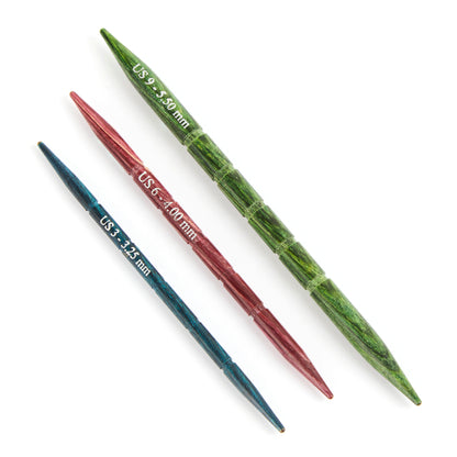 Three KnitPro Dreamz straight wooden cable needles