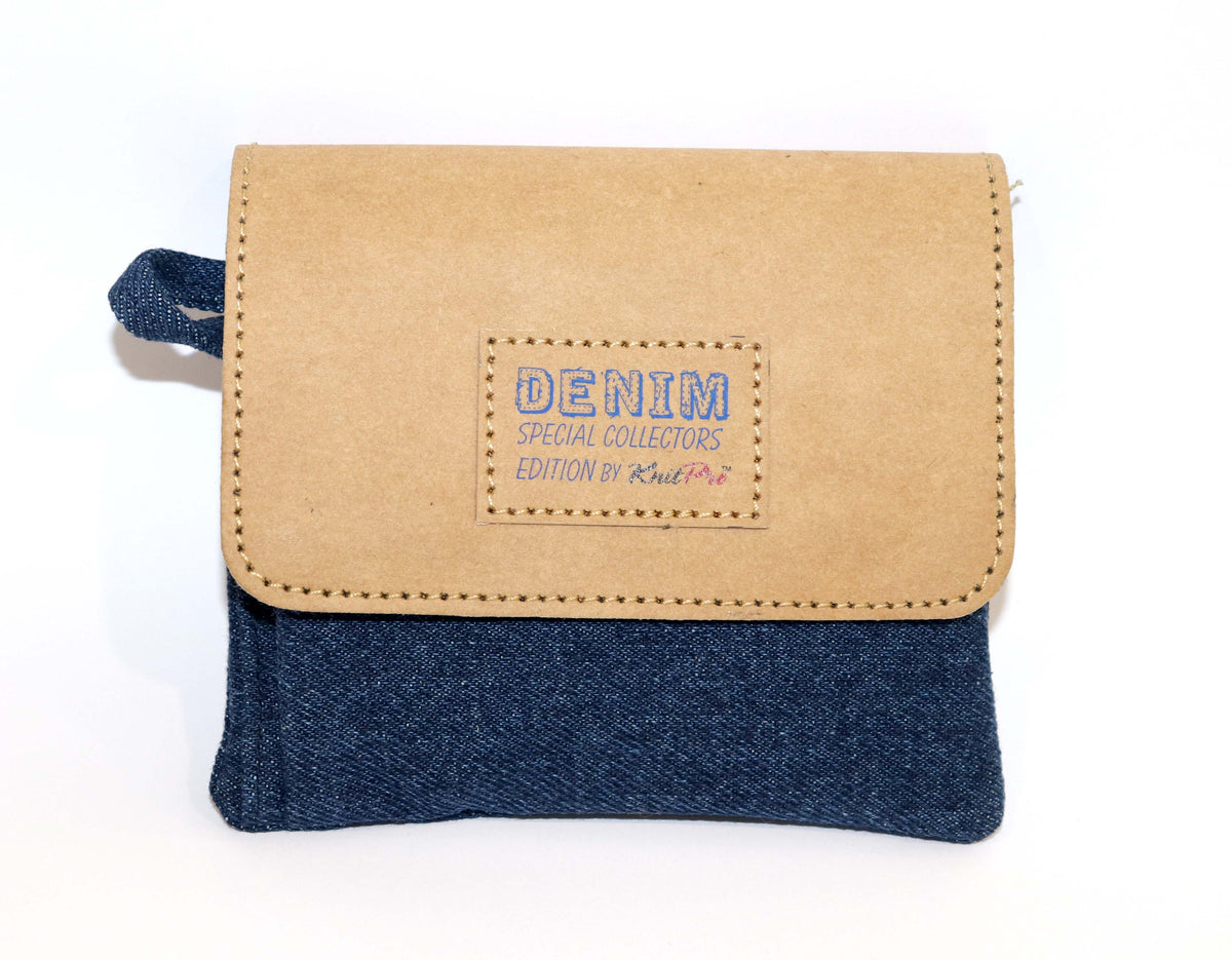 KnitPro Indigo wood mini interchangeable needle set in a denim case