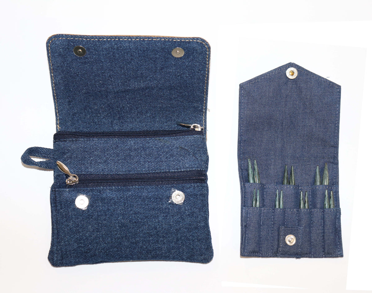 KnitPro Indigo wood mini interchangeable needle set in a denim case