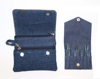 KnitPro Indigo wood mini interchangeable needle set in a denim case