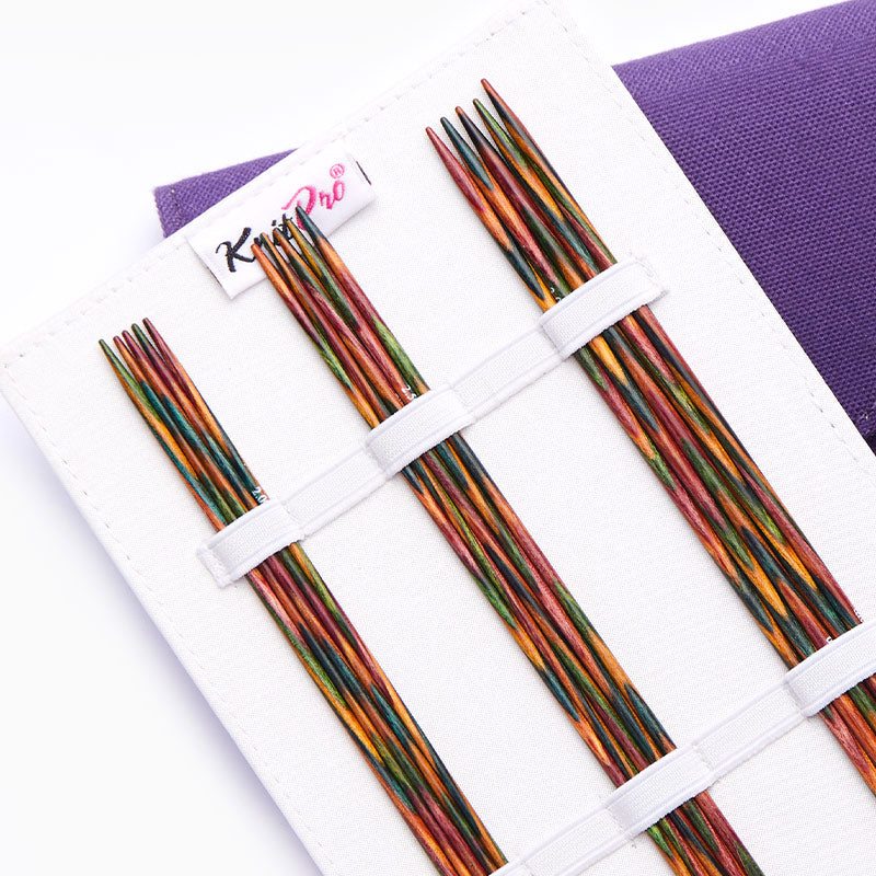 KnitPro Symfonie double pointed needle set in a purple fabric case
