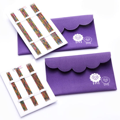 KnitPro Symfonie double pointed needle set in a purple fabric case