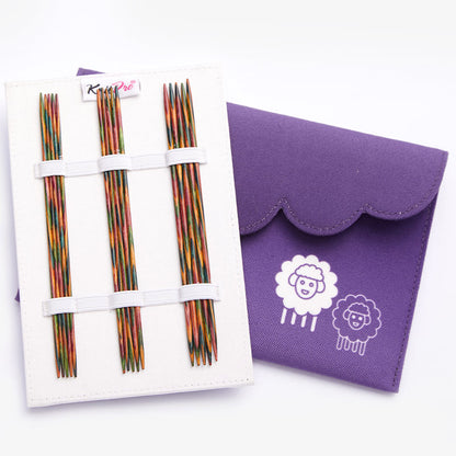 KnitPro Symfonie double pointed needle set in a purple fabric case