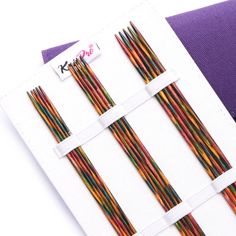 KnitPro Symfonie double pointed sock needle set in a purple fabric case
