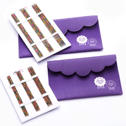 KnitPro Symfonie double pointed sock needle set in a purple fabric case