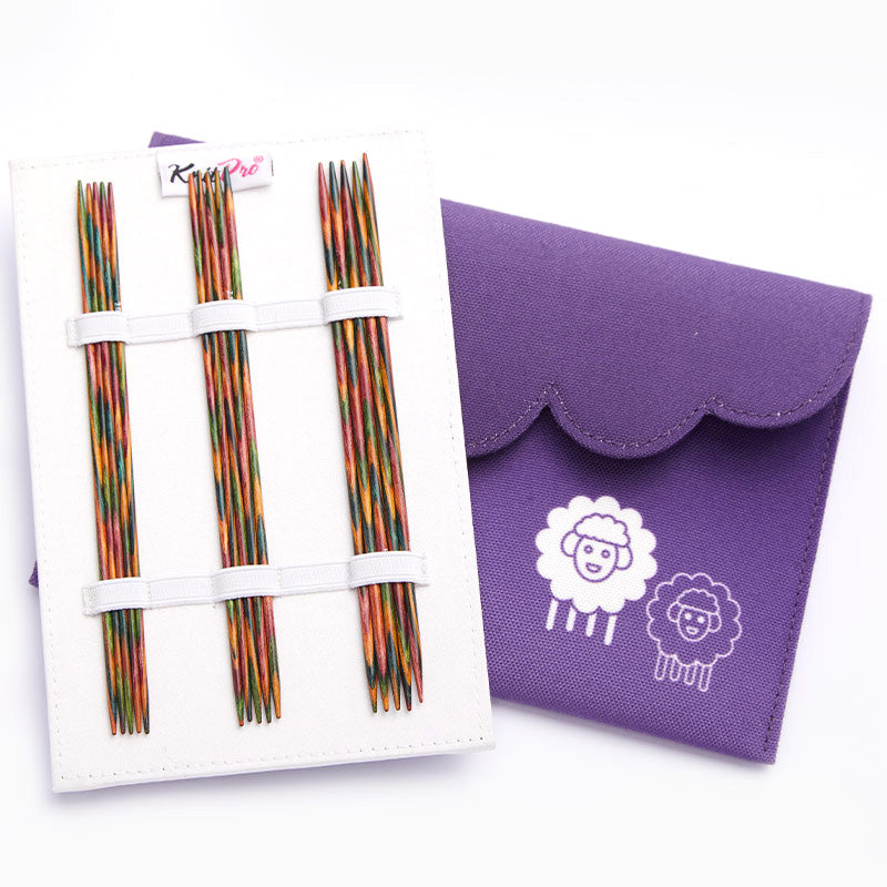 KnitPro Symfonie double pointed sock needle set in a purple fabric case