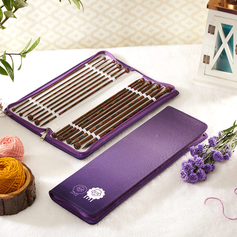 KnitPro Symfonie single pointed knitting needle set in a purple fabric case
