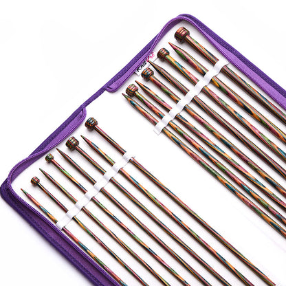 KnitPro Symfonie single pointed knitting needle set in a purple fabric case