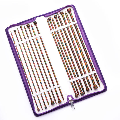 KnitPro Symfonie single pointed knitting needle set in a purple fabric case