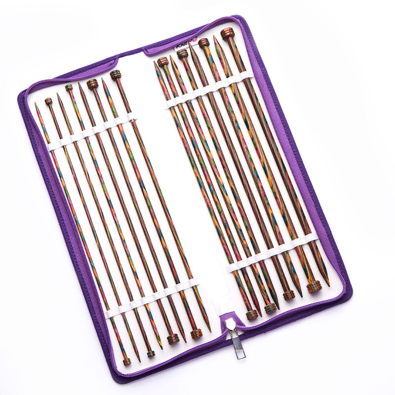 KnitPro Symfonie 35cm single pointed knitting needle set in a purple fabric case