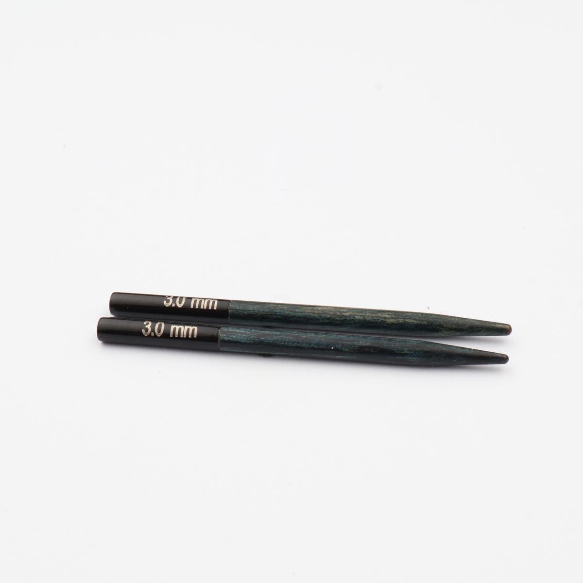 Pair of KnitPro Denim Indigo blue wooden mini interchangeable needle tips, 3.00mm