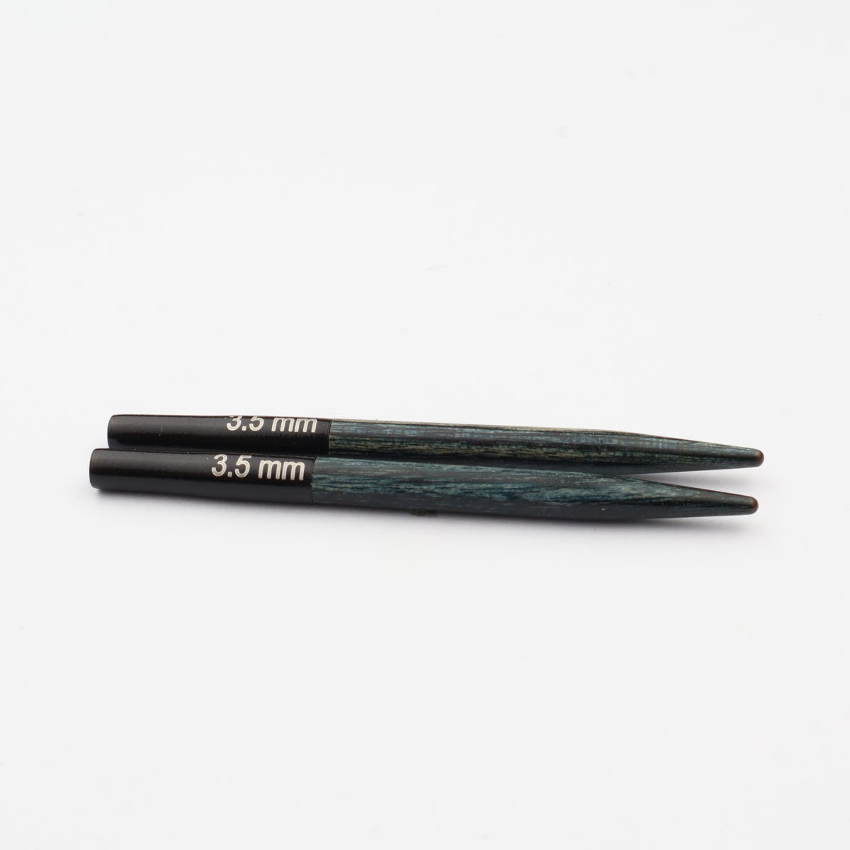 Pair of KnitPro Denim Indigo blue wooden mini interchangeable needle tips, 3.50mm